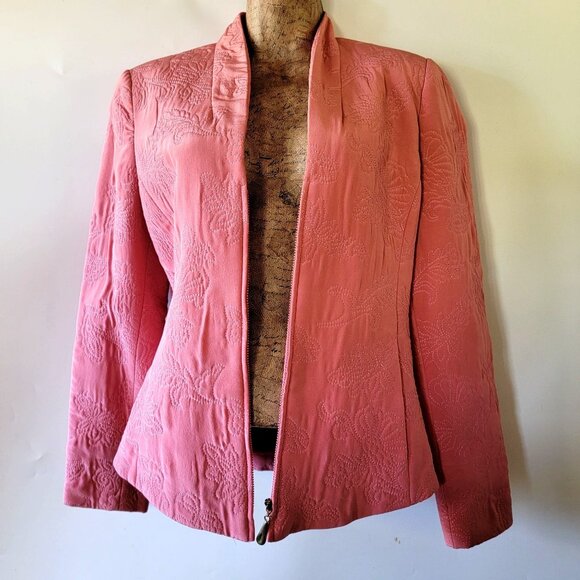 Vintage Pink silk Floral Embroidered Blazer Jacket With Full Zip & Long Sleeves - Picture 2 of 16
